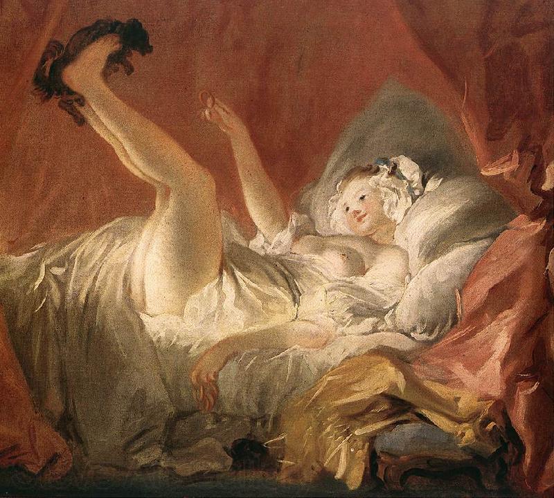 Jean Honore Fragonard Young Woman Playing with a Dog Norge oil painting art